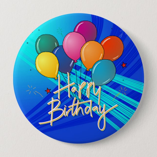 Happy Birthday, popular colourful design, 4 Inch Round Button (Front)
