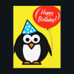 Happy Birthday postcard | cute penguin and balloon<br><div class="desc">Happy Birthday postcard | funny penguin with red balloon. Cute animal cartoon postcard with personalized text. Colourful design for Birthday party celebration. Make your own invitations. Change quantity to get the cheapest price per card. Polkad ots pattern background.</div>