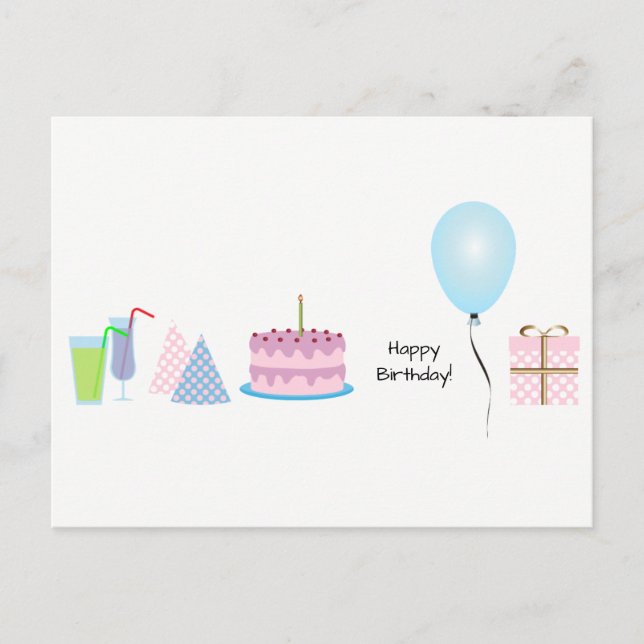 Happy Birthday Postcard - in pink and blue (Front)