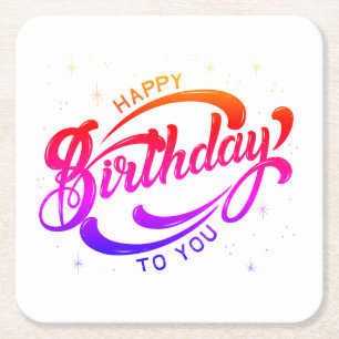Happy Birthday Postcard Square Paper Coaster