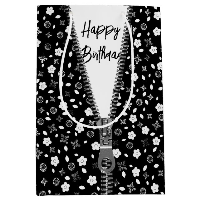 Happy Birthday Posy Print with Zipper Medium Gift Bag (Front)