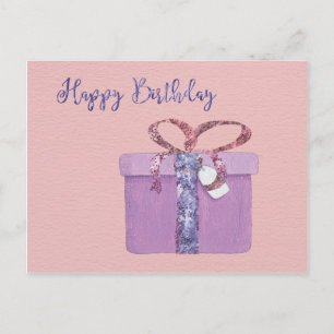 Happy Birthday Present on Pink Postcard