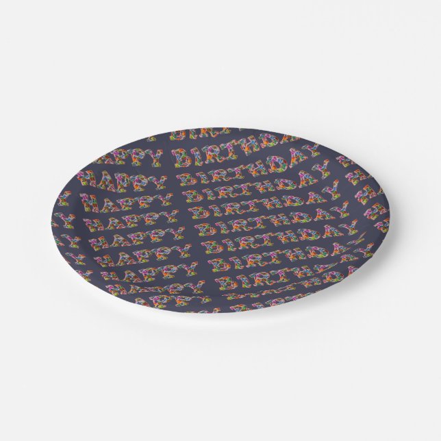 Happy Birthday Presents Funny Cute Typography Blue Paper Plate (Angled)
