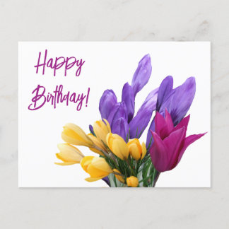 Happy Birthday pretty floral colorful crocus cute Holiday Postcard