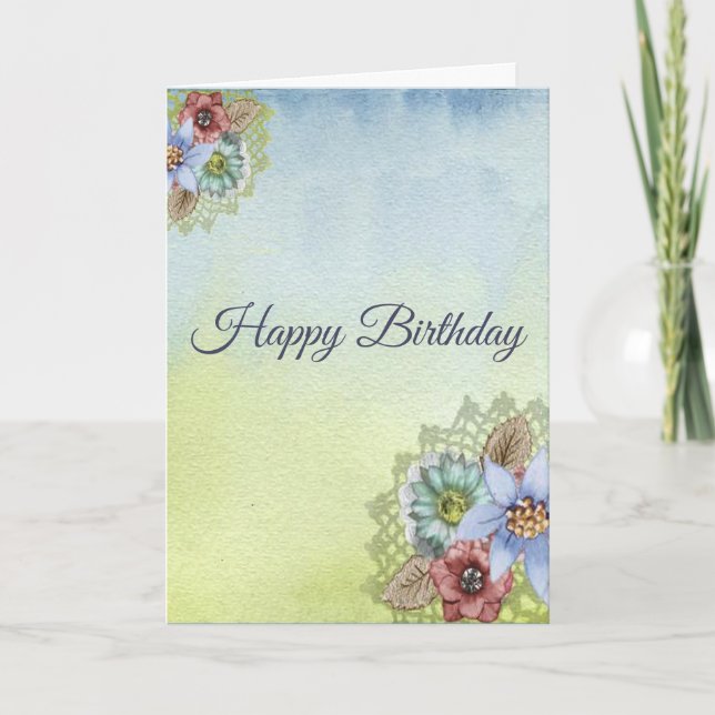 Happy Birthday, Pretty Pastel Flowers Card (Front)