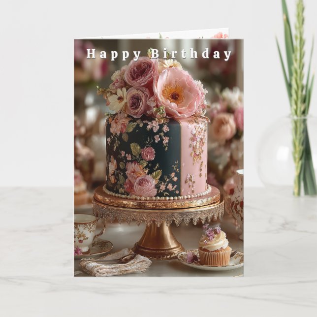 Happy Birthday Pretty Pink Peonies & Roses Card (Front)