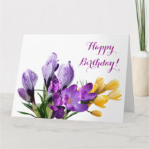 Happy Birthday pretty purple yellow crocus floral 