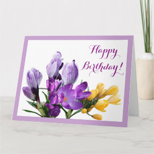 Happy Birthday pretty purple yellow crocus floral  Card