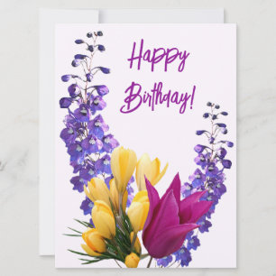 Happy birthday pretty purple yellow pink floral holiday card