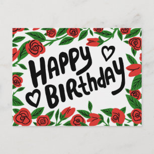 HAPPY BIRTHDAY Pretty Red Rose Frame Custom  Postcard