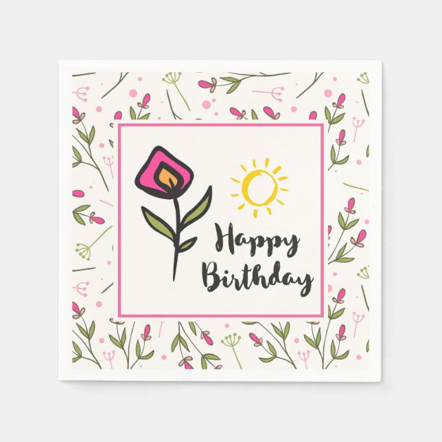 Happy Birthday - Pretty Wildlflowers and Sun Napkin (Front)