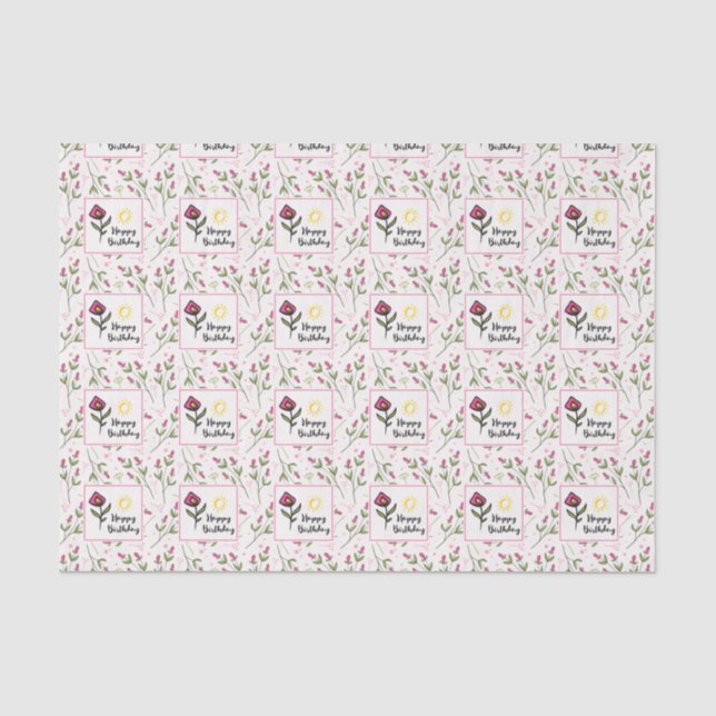 Happy Birthday - Pretty Wildlflowers and Sun Tissue Paper (Front)