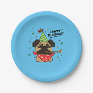 Happy Birthday Pug Boy Paper Plate