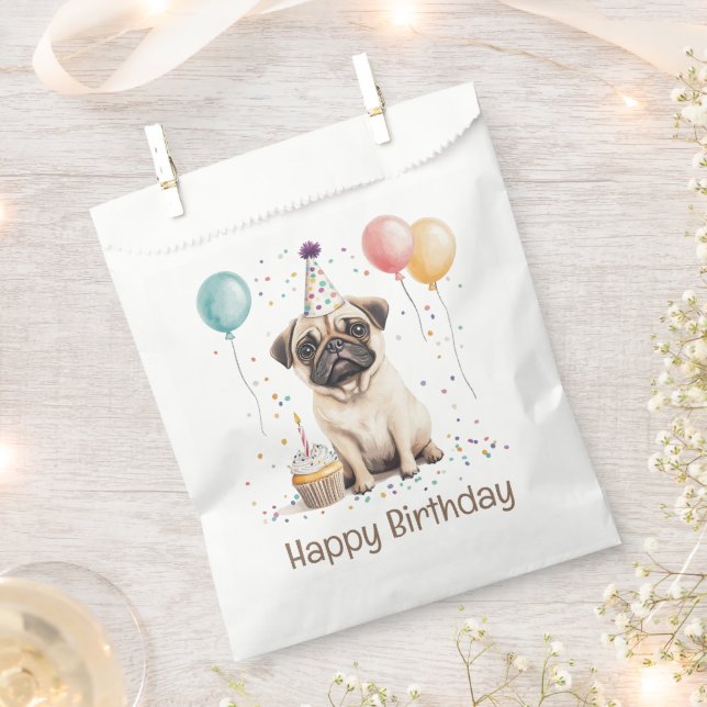 Happy Birthday Pug Dog Favour Bag (Clipped)