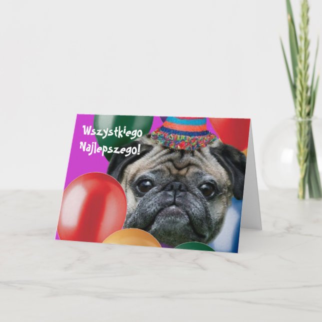 Happy birthday pug dog greeting card (Front)