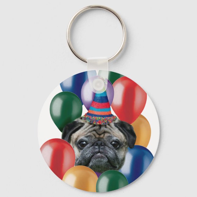 Happy birthday Pug dog Keychain (Front)