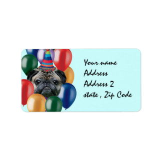 Happy Birthday pug dog Label