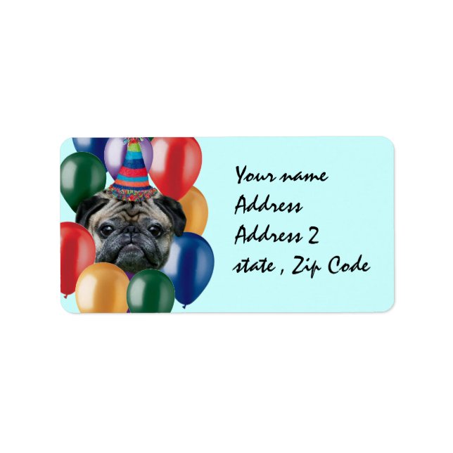 Happy Birthday pug dog Label (Front)