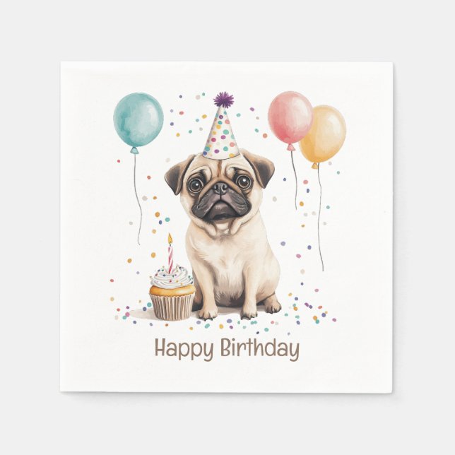 Happy Birthday Pug Dog Napkin (Front)