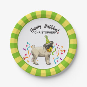 Happy Birthday Pug Dog Party Paper Plate