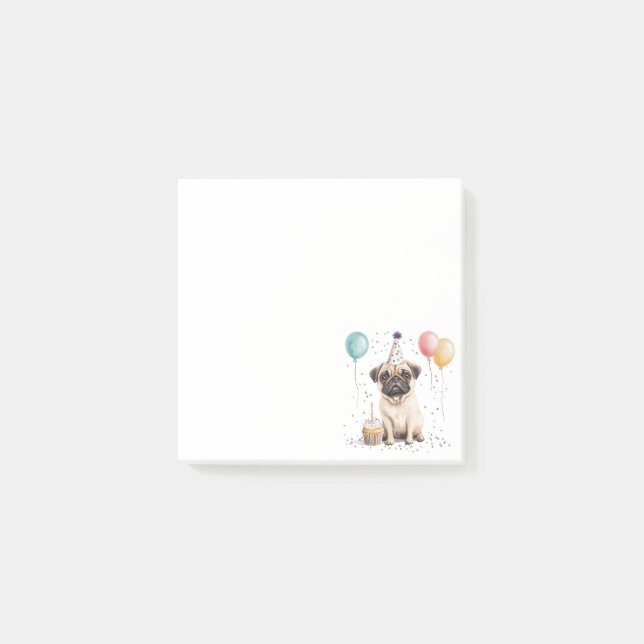 Happy Birthday Pug Dog Post-it Notes (Front)