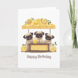 Happy Birthday Pug Dogs Lemonade Stand Card