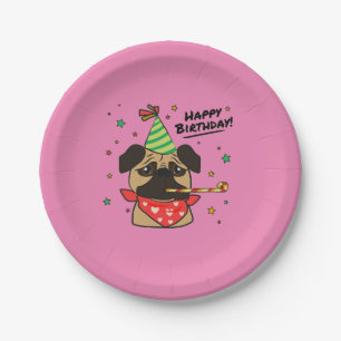 Happy Birthday Pug Girl Paper Plate