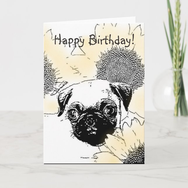 Happy Birthday Pug greeting card (Front)
