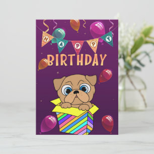 Happy Birthday Pug in a box Holiday Card