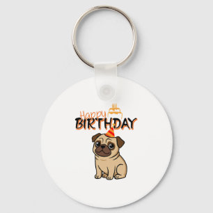 HAPPY BIRTHDAY PUG KEYCHAIN