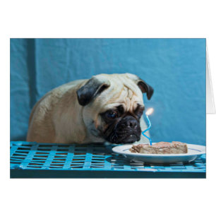 Happy Birthday Pug With Steak Candle - Card