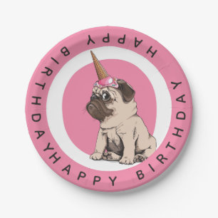 Happy Birthday   Pugicorn Paper Plate