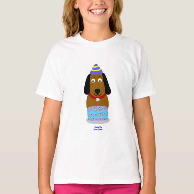 Happy Birthday Pup Girl's White Basic T Shirt (Front)
