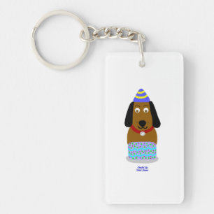 Happy Birthday Pup Rectangle Keychain