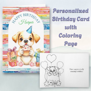 Happy Birthday Puppy Dog Colouring Page Card
