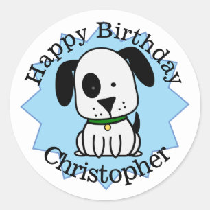 Happy Birthday Puppy Dog Personalized Classic Round Sticker