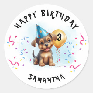 Happy Birthday Puppy Party Birthday Classic Round Sticker