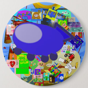 Happy Birthday Puppy Spaceship Button