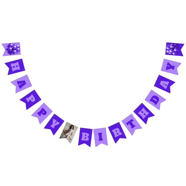 Happy Birthday Purple Balloons Party Photo Bunting Flags (All)