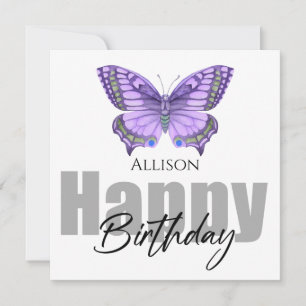 Happy Birthday Purple Butterfly Personalized Name Card