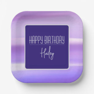 "Happy Birthday" Purple Customizable Paper Plate