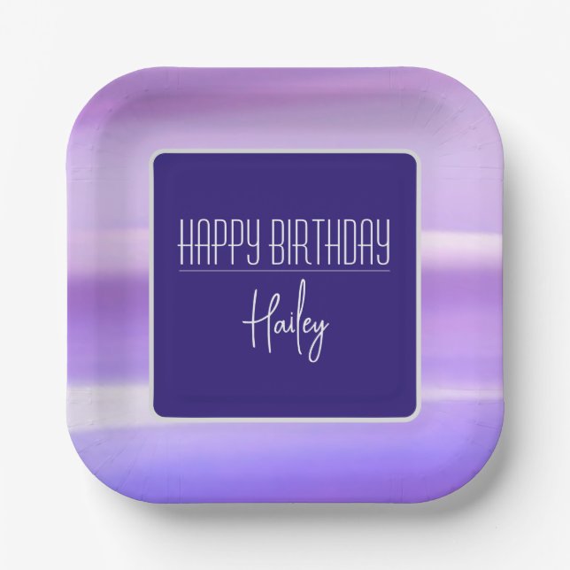 "Happy Birthday" Purple Customizable Paper Plate (Front)