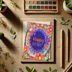 Happy Birthday Purple Floral Cheerful Girly Card