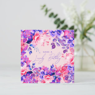 Happy Birthday Purple Garden Floral Blush Card
