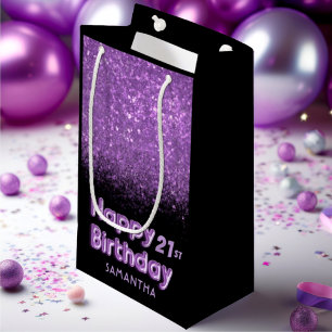 Happy Birthday Purple Glitter sparkle Small Gift Bag