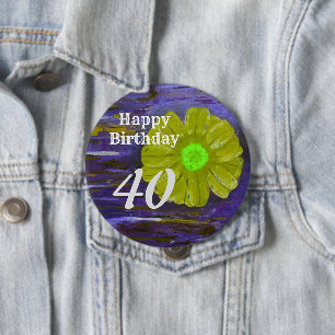 Happy Birthday Purple/ Green Flower Birthday 4 Inch Round Button