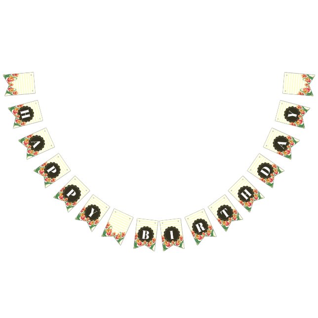 Happy Birthday Purple Iris Black White Polka Dots Bunting Flags (All)