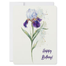 Happy birthday purple iris watercolour floral love