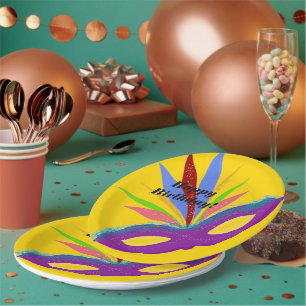 Happy Birthday Purple Masquerade Mask Paper Plate