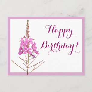 Happy Birthday purple pansy flowers boho Postcard